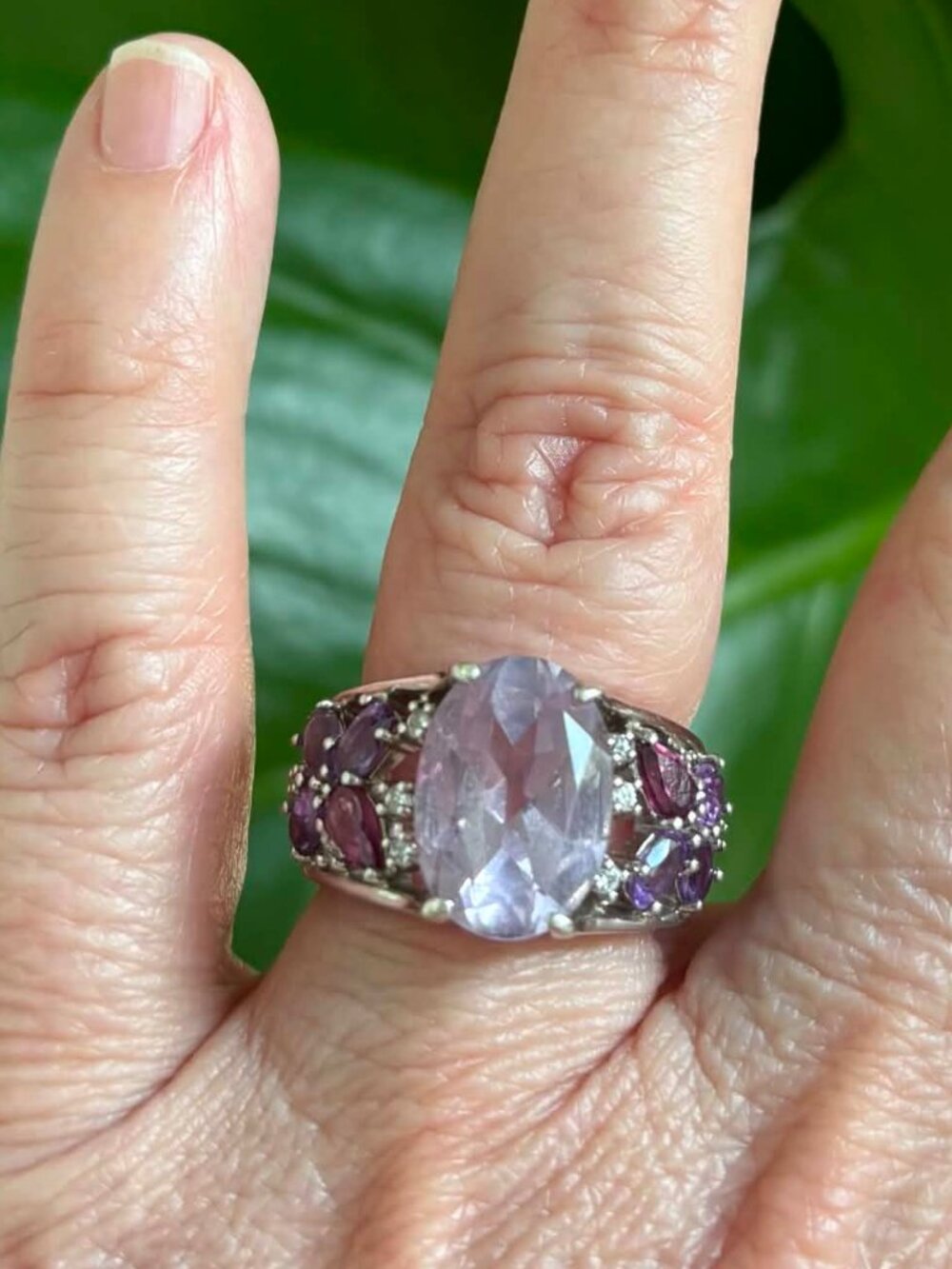 ADI 925 Sterling Silver Lavender Pear Cut Stone & CZ Statement Ring Size 6.5